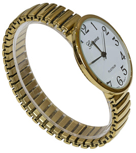 Ladies Large Number Face Stretch Band Watch Gold 1262G