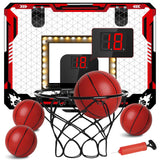 KIZJORYA Basketball Hoop Indoor, Light Up Mini Basketball Hoop for Kid with Electronic Scoreboard & 4 Balls, Foldable Door Sport