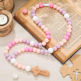 Misdary Baby Rosary Baptism Gift Silicone God Bless Kids Rosary with Cross Baptism Party Supply for Baby Shower Christian Cathol