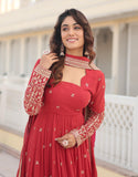 Wedani Faux Georgette Sequins Embroidered Work Anarkali Kurta Set For Women (In Alpha L Regular Red),Red,L,,,