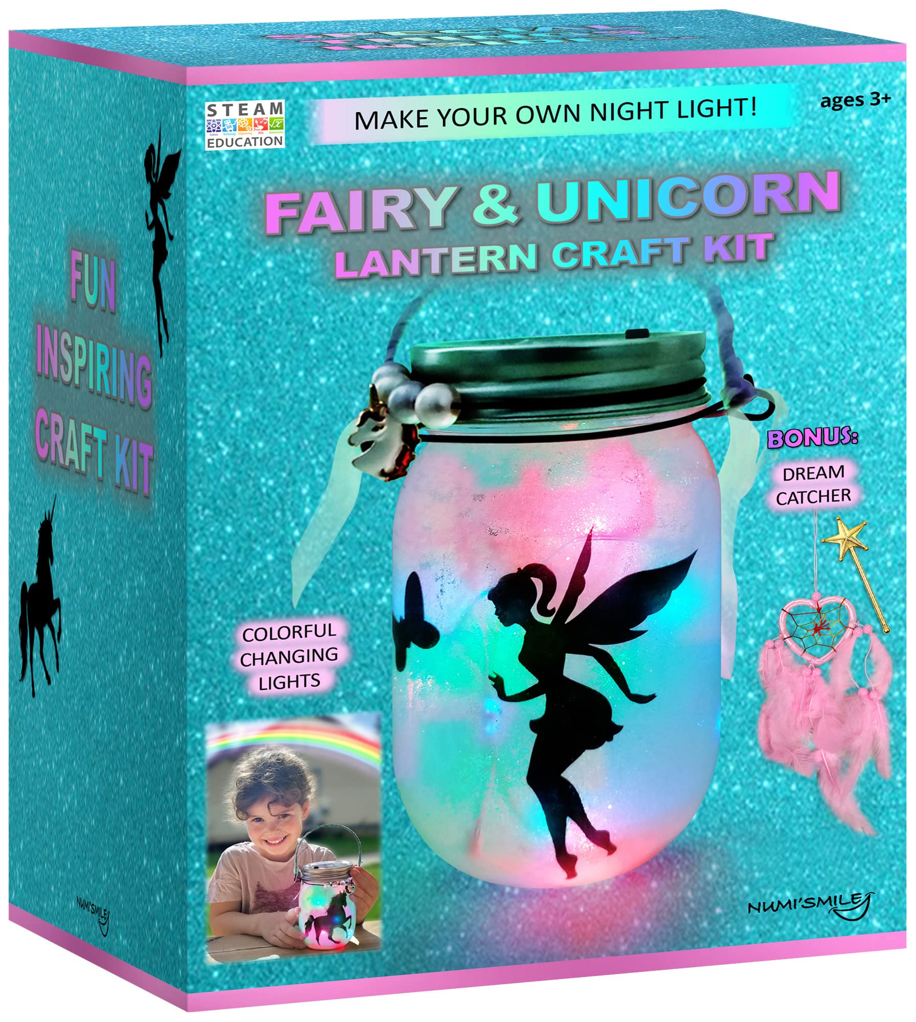 NUMISMILE Unicorn & Fairy Lantern Night Light Jar Craft Kit, DIY Arts and Crafts for Girls Ages 3 4 5 6 7 8-12 Years, Unicorn T
