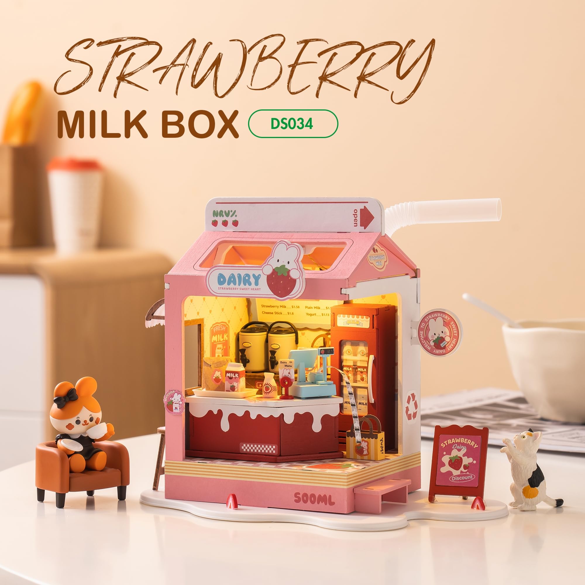 Wowood DIY Mini House Building Miniature Kit Milkbox, Miniature Lifestyle Bookshelf Decoration, Cute Craft Kits for Women or Gir