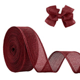 JaoZuyard Burgundy Burlap Ribbon 1-1/2 inch X 20 Yard Natural Linen Woven Ribbon DIY Handmade Wired Edging Production Wreath Hol