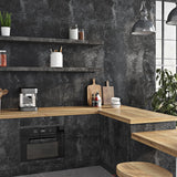 Livelynine Black Textured Concrete Wallpaper Peel and Stick for Bedroom Kitchen Living Room Accent Wall Dark Concrete Contact Pa