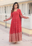 Wedani Faux Georgette Sequins Embroidered Work Anarkali Kurta Set For Women (In Alpha Xl Regular Red),Red,XL,,,