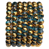 DADIFEN Glass Round Beads Peacock Blue Octagon Faceted 8x7mm 42pcs Golden Edge Crystal Loose Beads for DIY Craft Jewelry Making