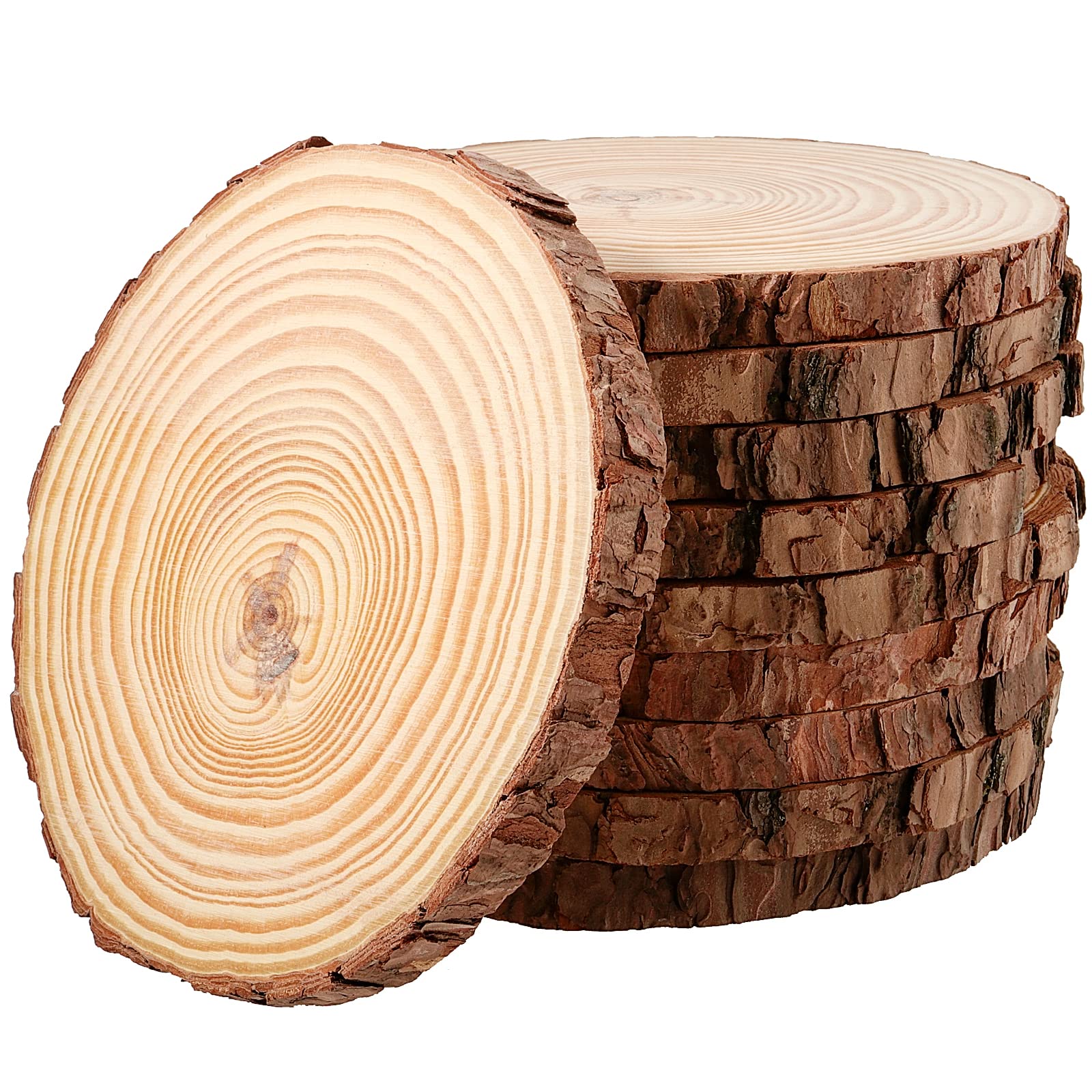 JEUIHAU 10 PCS 5.9-6.3 Inches Natural Unfinished Wood Slices, Round Wooden Tree Bark Discs, Wooden Circles for DIY Crafts, Chris