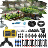 165FT Drip Irrigation System with Timer, Automatic DIY Garden Watering Kit with 1/2 & 1/4 Tubing, Solid Brass Connectors & Adjus