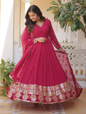 Wedani Faux Georgette Embroidered Anarkali Kurta Set For Womens (In Alpha L Regular Pink),PINK,L,Georgette,Anarkali,Dupatta