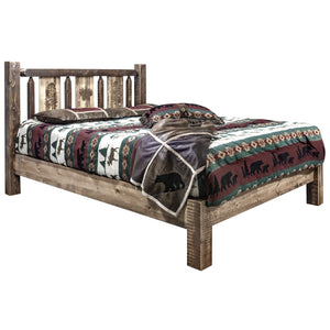 Montana Woodworks Woodworks Homestead Collection Full Platform Bed, Stain And Clear Lacquer Finish With Laser Engraved Pine Desi