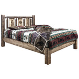 Montana Woodworks Woodworks Homestead Collection Full Platform Bed, Stain And Clear Lacquer Finish With Laser Engraved Pine Desi