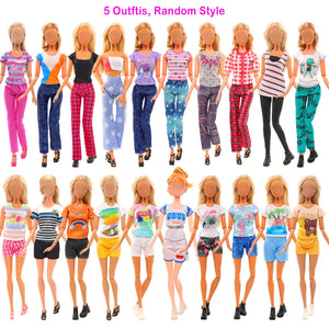 BARWA 42 Pack Doll Clothes and Accessories 5 PCS Fashion Dresses 5 Tops 5 Pants Outfits 6 PCS Mini Dresses 10 Shoes 6 Necklace 1