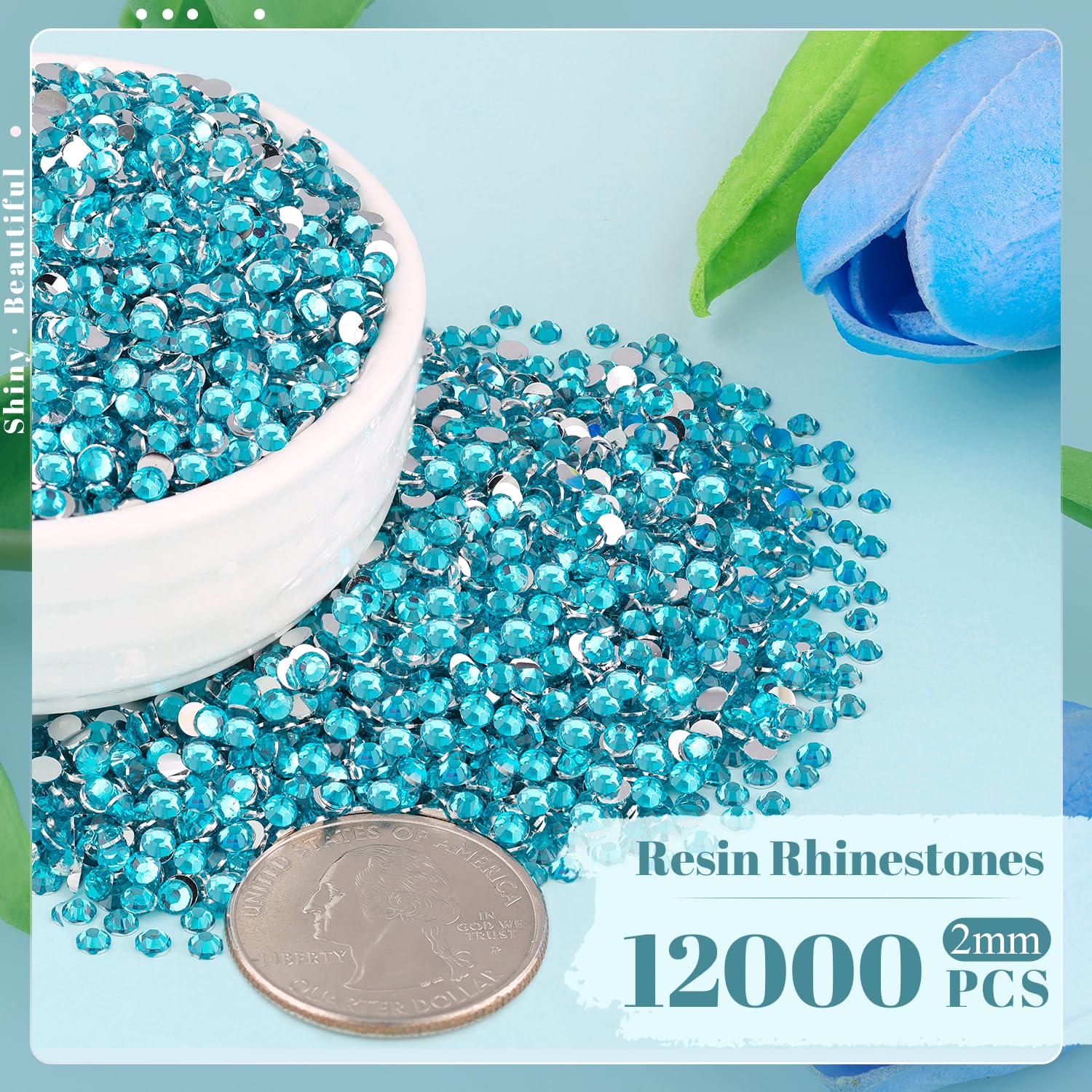 12000PCS 2mm Resin Rhinestones Bulk for Crafting (Indicolite), Flatback Bedazzling Crystals for Crafts DIY Nail Decoration, Gems
