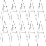 U.S. Art Supply 66 High Gallery Silver Metal Display Easel (10 Pack) - Large Adjustable Height Portable Easel Stand, Sign Displa
