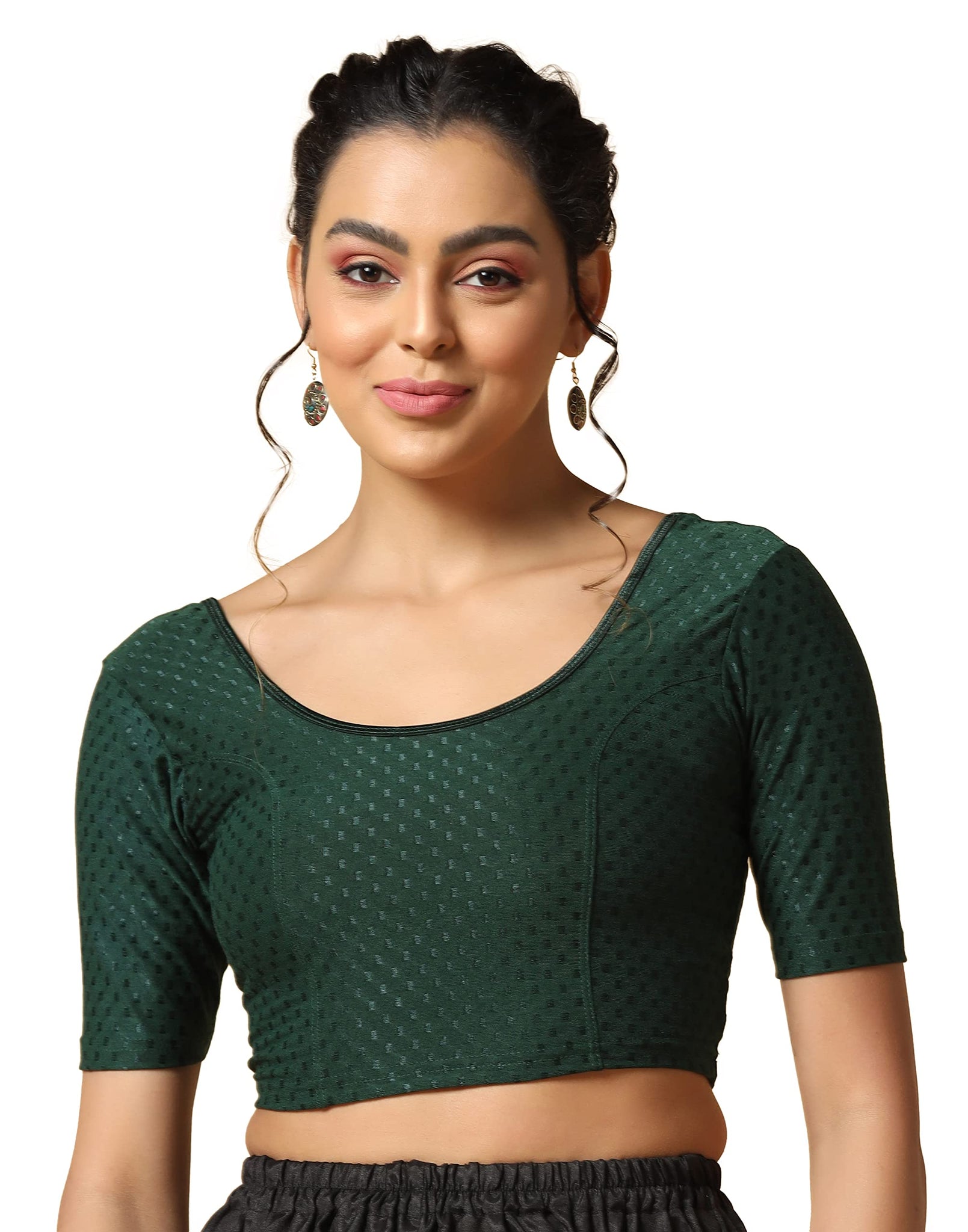 Toplot Cotton Blend Lycra Stretchable Round Neck Blouses For Women Readymade (Blouse-5058-Green-36),Green,36,B0BWYQPMR8