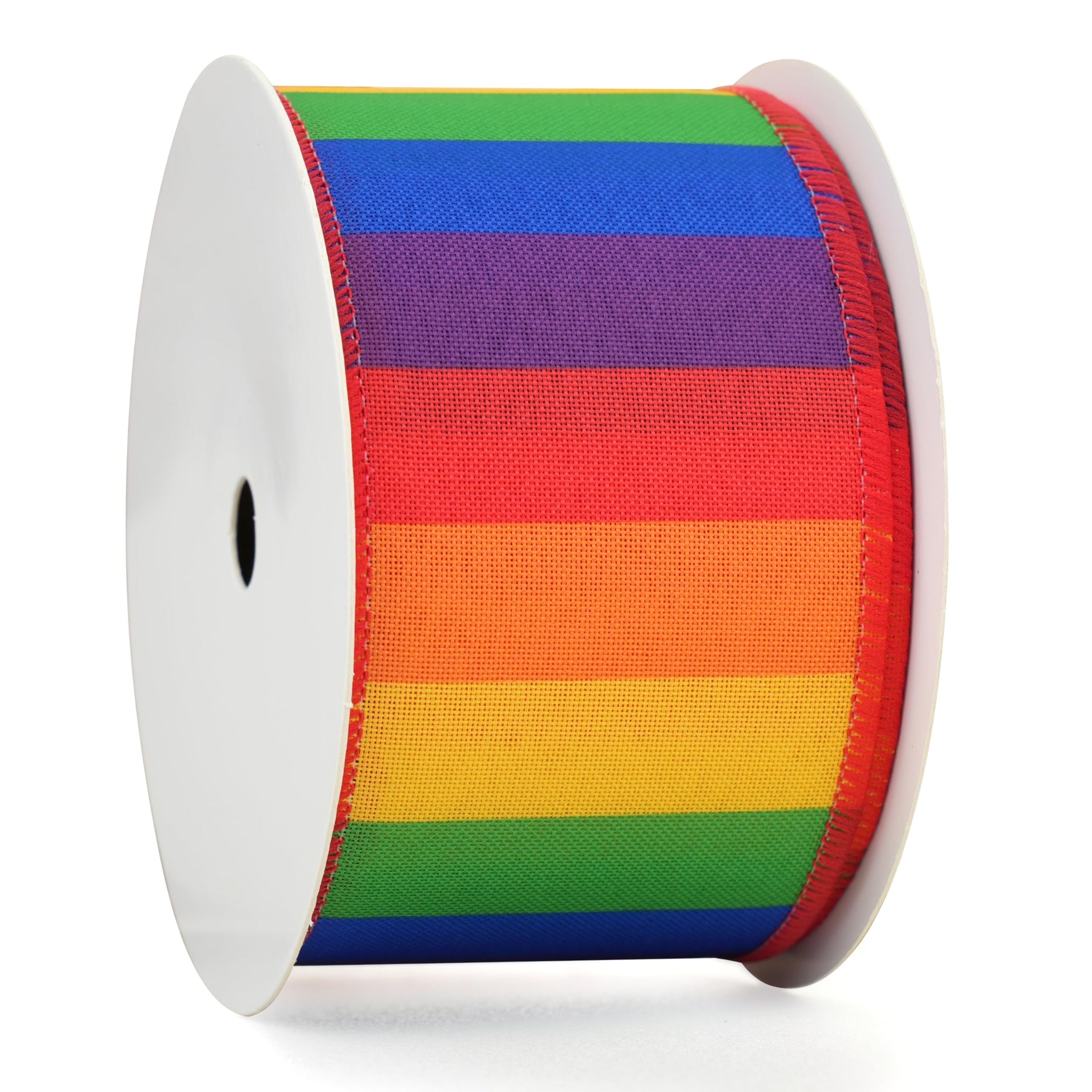 MAYREEL Rainbow Burlap Wired Ribbon 2.5 Inch Multicolor Stripe Ribbon for Florist Door Wreaths Rustic Wedding Gift Wrapping Farm