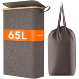 Lifewit 65L Slim Laundry Hamper with Lid, Narrow Laundry Basket with Removable Bag & Bamboo Handles, Fodable Thin Dirty Clothes 