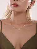 Dainty Heart Charm Necklace Gold Plated Stainless Steel with Zircon Accents Adjustable 16.5''+1.9'' Womens Layering Jewelry (