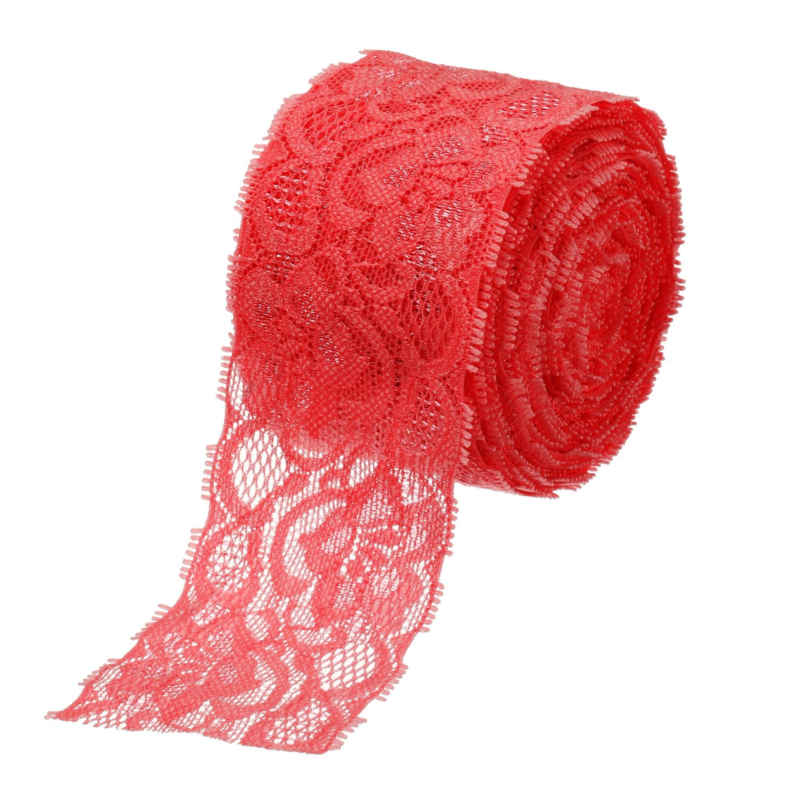 MECCANIXITY Lace Trim 10 Yards 2 Inch Flower Elastic Lace Ribbons for Craft Gift Package Decoration Wedding Headbands Red