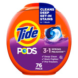 Tide PODS laundry detergent pacs, 3-in-1 Stain Remover, Odor Fighter, Color Protector, 76 Count, HE compatible, Spring Meadow Sc
