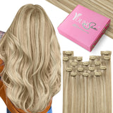YoungSee Clip in Hair Extensions Real Human Hair Highlight Clip on Hair Extensions Light Blonde Highlighted Golden Blonde Real H
