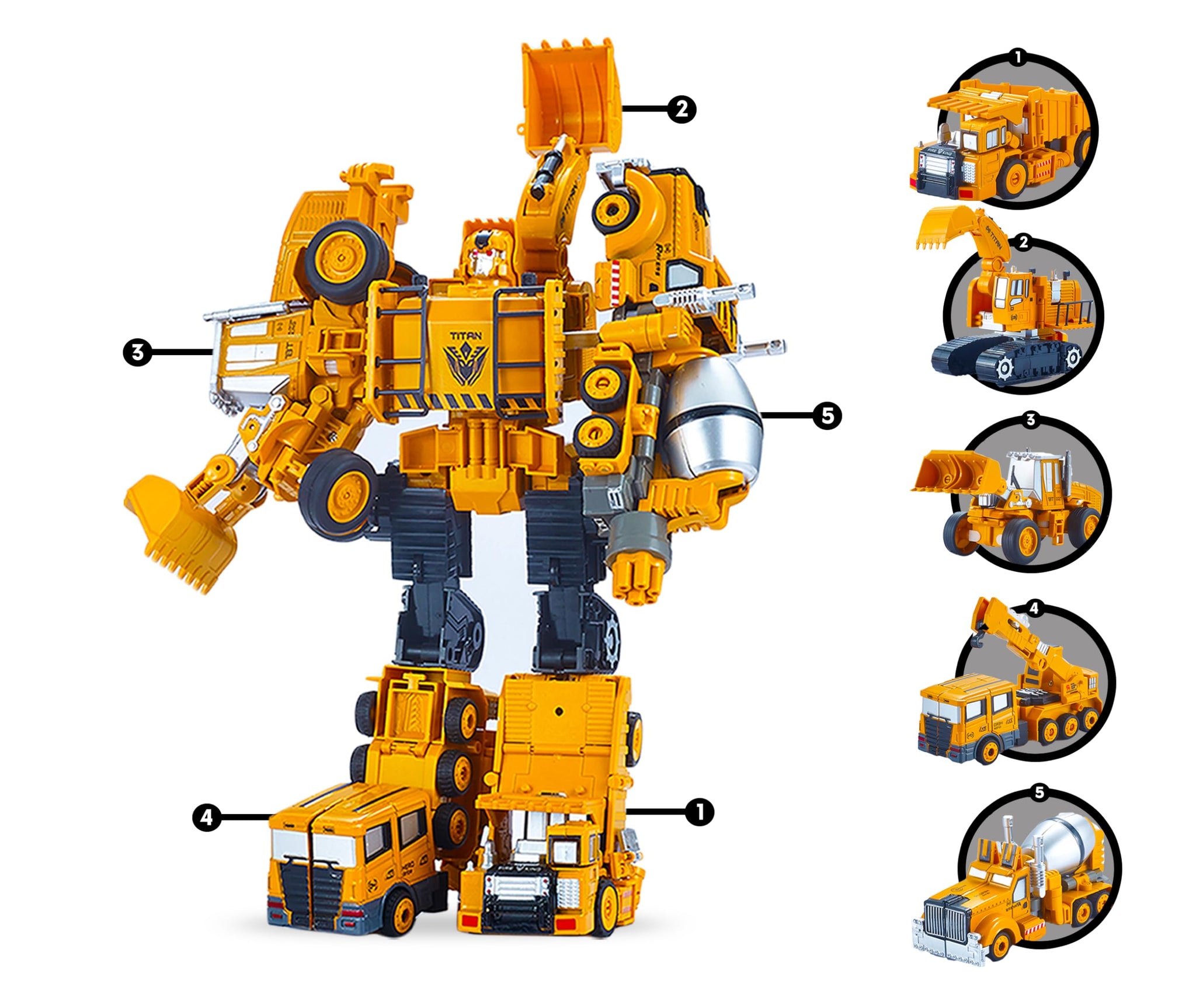 Big Mo's Toys Tractor Robot Construction Set- 5 pcs TransTruck Transforming Tracktors to Robots STEM Action Figures DIY Set- Hol