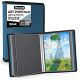 Dunwell 11x14 Art Portfolio Binder with Mounting Paper (Blue), Large Portfolio Folder for Artwork Storage, 24 Sleeves Displays 4