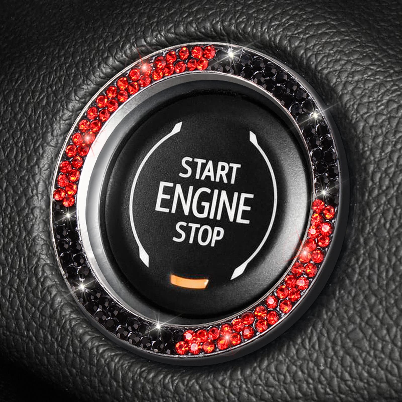 ToBeQueen Red and Black Bling Push Button Start Ring car Accessories,crystal Rhinestone car Bling Ring Emblem Sticker Interior D
