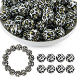 HHCFAST 50Pcs White Yellow Leopard Silicone Beads for Keychain Making, Pattern Print Silicone Beads for Pens Necklace Bracelets 