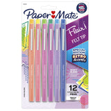 Paper Mate Flair Felt Tip Pens, Medium Point (0.7mm), Assorted, Special Edition Retro Accents, 12 Count