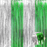 3 Pack Silver Green Foil Fringe Curtain Backdrop, 3.28Ft x 8.2Ft Metallic Tinsel Foil Fringe Streamer Curtains for Photo Booth, 