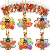 WorldBazaar Turkey Craft Kits for Kids 12 Pack Thanksgiving Turkey Necklace Crafts Bulk DIY Turkey Kits Thanksgiving Party Activ