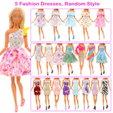 BARWA 42 Pack Doll Clothes and Accessories 5 PCS Fashion Dresses 5 Tops 5 Pants Outfits 6 PCS Mini Dresses 10 Shoes 6 Necklace 1