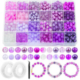 PAXCOO 720pcs Glass Beads for Jewelry Making 8mm, 24 Colors Bead Bracelet Making Kit Purple Round Loose Beads for Bracelet Earri