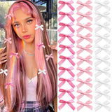 SAWINDA 30PCS Pink Mini Hair Bows Small Bowknot Ribbon Barrettes Cute White Bow Clips for Girls Teens Metal Alligator Clips Kawa