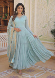 Wedani Georgette Embroidered Work Anarkali Kurta Set For Womens (In Alpha S Regular Sky Blue),SKY BLUE,S,Georgette,Anarkali,