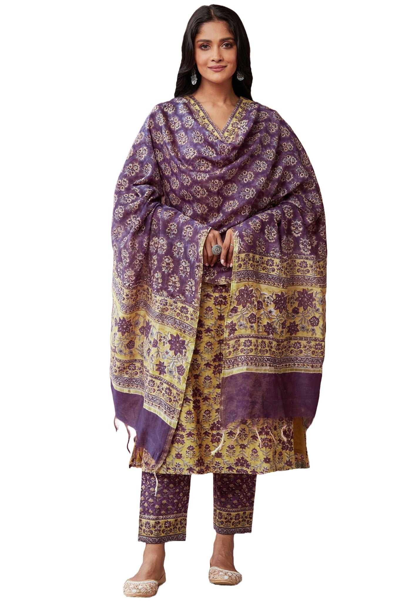 Anni Designer Women'S Rayon Blend Straight Printed Kurta With Pant & Dupatta (Madhu Yellow_Xl_Yellow_X-Large),Yellow,XL,,,