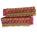 Vama Fashions Adjustable Pink Crystal Stone Stretchable Embroidery Aari Maggam Work Cloth Kamarband Hip Belt Body Jewellery Wais
