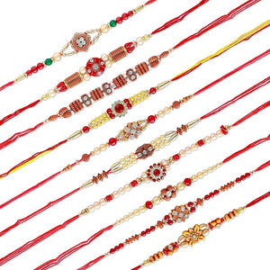 Store Indya Rakhi Set Of 10 For Brother, Bhai A Traditional Symbol Of Love, Blessings, And Togetherness (Design 1),Nylon,Multicolor