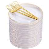 Rubtlamp 200Pcs Clear Gold Dessert Plates With Plastic Gold Forks, 100pcs 7.5inch Plates For Appetizers,100pcs 7.8inch Premium F