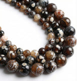 Yochus 35pcs Round Loose Black Fire Agate Beads for Bracelet Beads
