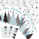 Ganeen 3 Pcs Christmas Tablecloths Disposable Plastic Christmas Trees Table Cloths Waterproof Rectangle Blue Buffalo Plaid Table