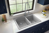 Karran QT-610 Drop-In Quartz Composite 33 in. 1-Hole 60/40 Double Bowl Kitchen Sink in Grey