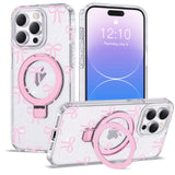 ETPESOK Compatible with iPhone 14 Pro Case Bow Pattern with Magnetic Ring Stand [Compatible with Mag-Safe] TPU Protective Phone 