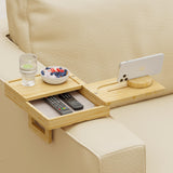Wealone Bamboo Couch Arm Tray with 2 Rotatable Tray, Adjustable Sofa Arm Clip Table with Storage Box & 360 Phone Holder, Couch A