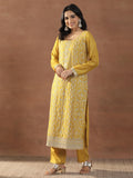 Libas Womens Embroidered Silk Blend Straight Kurta With Trousers And Dupatta Mustard 2Xl