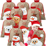 Hosuly 8Pcs Christmas Burlap Gift Bags Large Christmas Treat Bags Drawstring Christmas Bag Sack Goody Treat Storage Bag Candy Ba