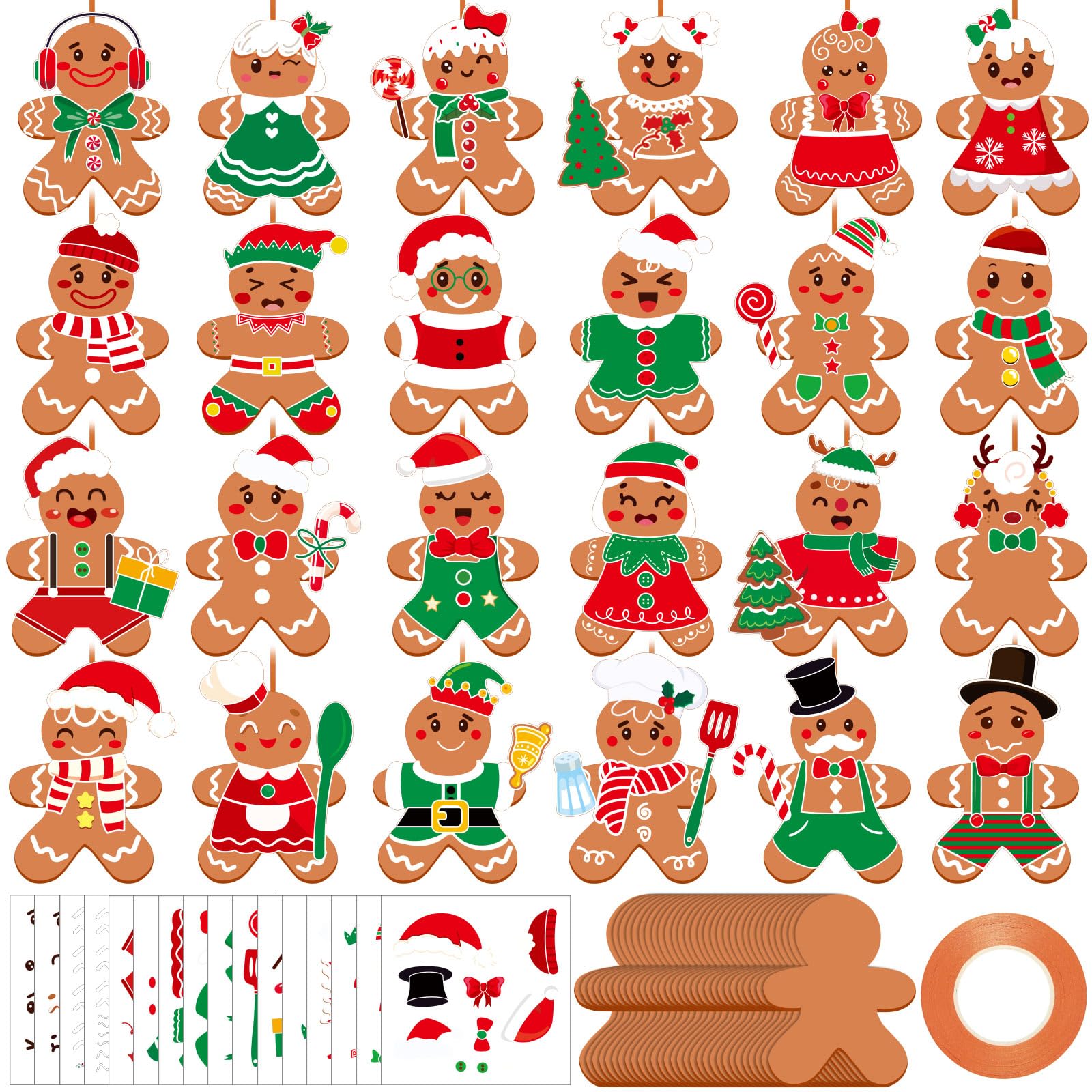 Frienda 48 Set Christmas Gingerbread Craft Kit Make a Gingerbread Man Ornament Stickers Bulk DIY Arts and Crafts for Xmas Tree D