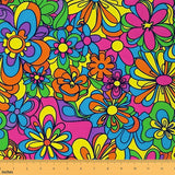 Feelyou Retro Hippie Flower Fabric by The Yard 10 Yards Kids 60S 70S Groovy Waterproof Fabric Cartoon Vintage Boho Plant Floral 