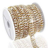 Towenm 6 Yards 3 Rows Crystal Rhinestone Chain, Gold Crystal Rhinestone Close Chain for Jewelry Making, Sewing Rhinestone Trim f